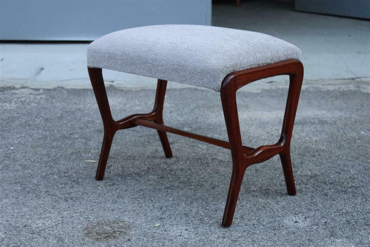 Mid Century Mahogany And Grey Velvet Stool Carlo De Carli Style 1950s photo furniture