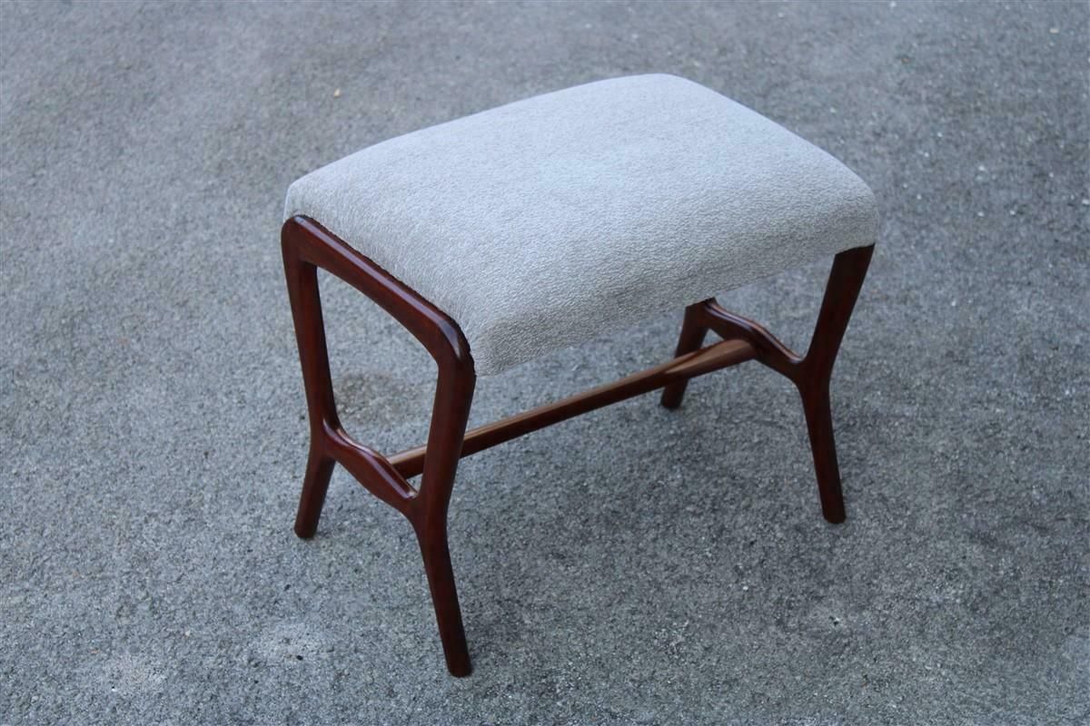 photo furniture Mid Century Mahogany And Grey Velvet Stool Carlo De Carli Style 1950s