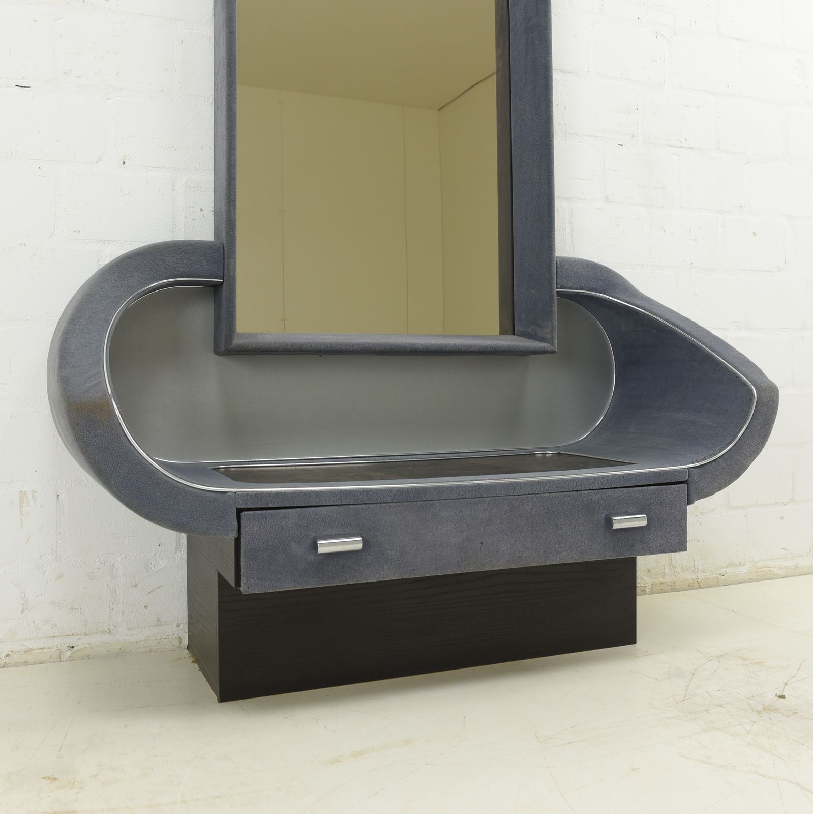 Retro! Mirror Dresser Blue Gray Velvet Chrome Dressing Chest Vintage photo vintage