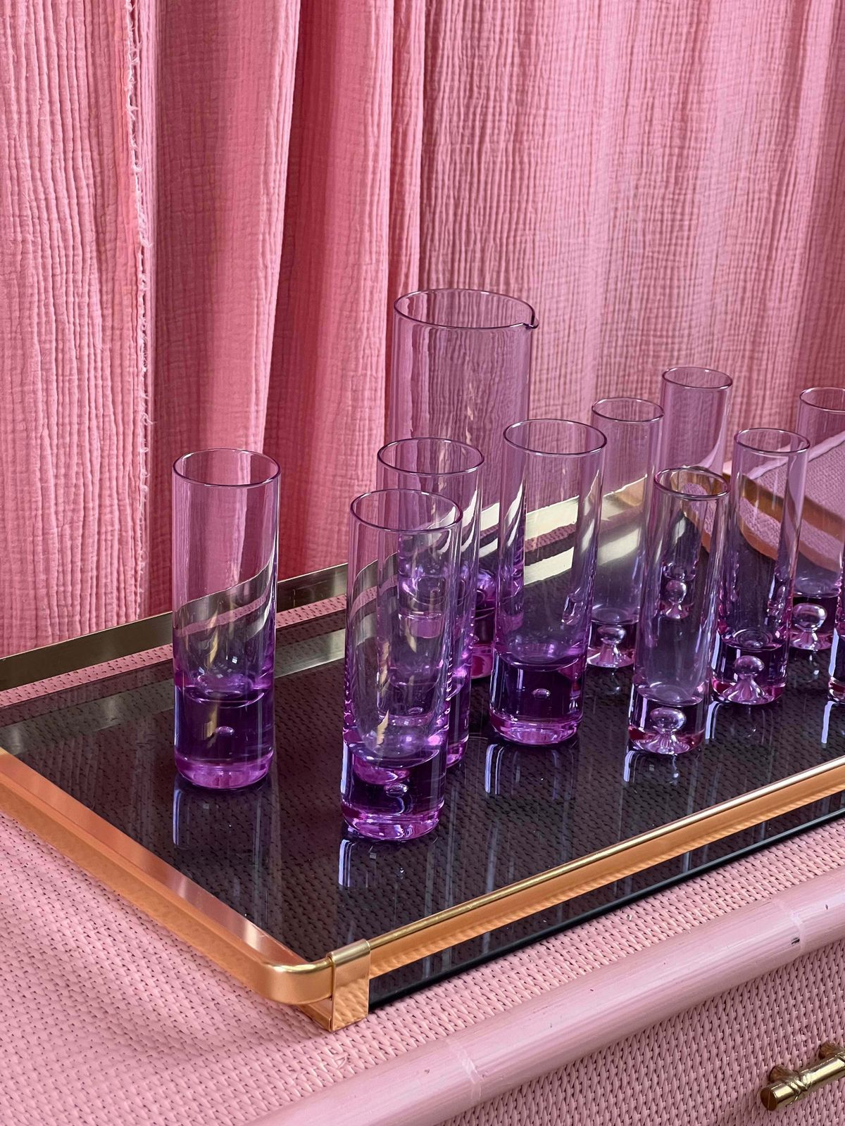Rare 1970s Gorgeous Purple Crystal Glass Drink Set By Ivat. Made In Italy ~ Alexandrite Glass photo furniture