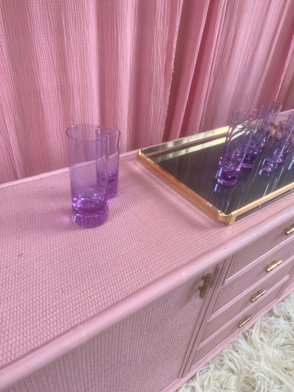 Rare 1970s Gorgeous Purple Crystal Glass Drink Set By Ivat. Made In Italy ~ Alexandrite Glass photo Home Decor