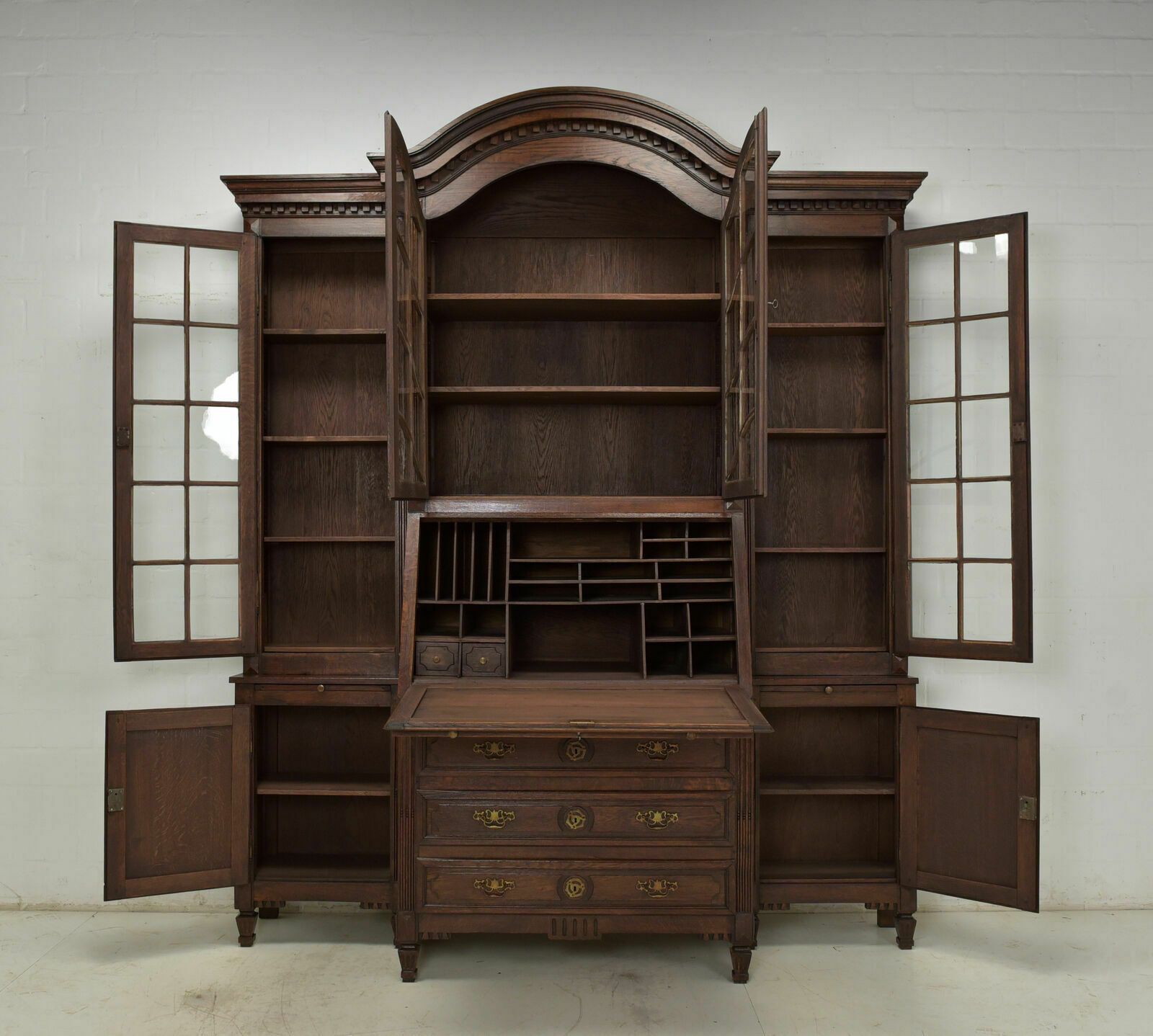 Antique! Large Display Cabinet With Secretary, Restored Oak Bookcase photo for sale