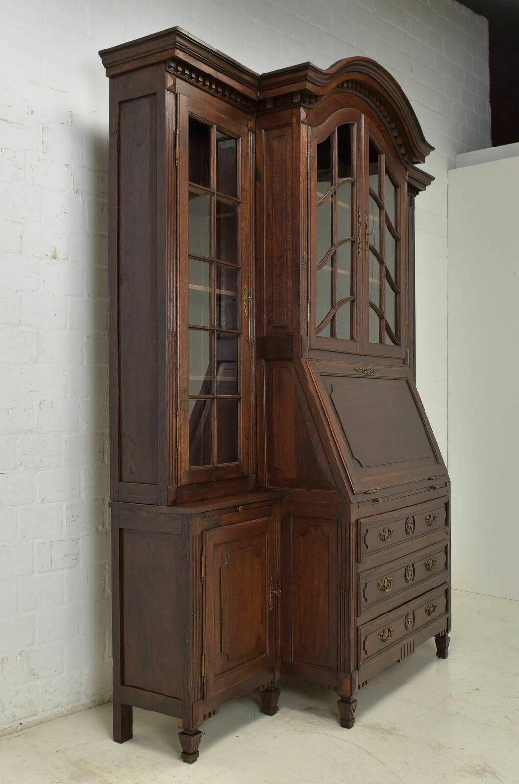 Furniture Antique! Large Display Cabinet With Secretary, Restored Oak Bookcase photo