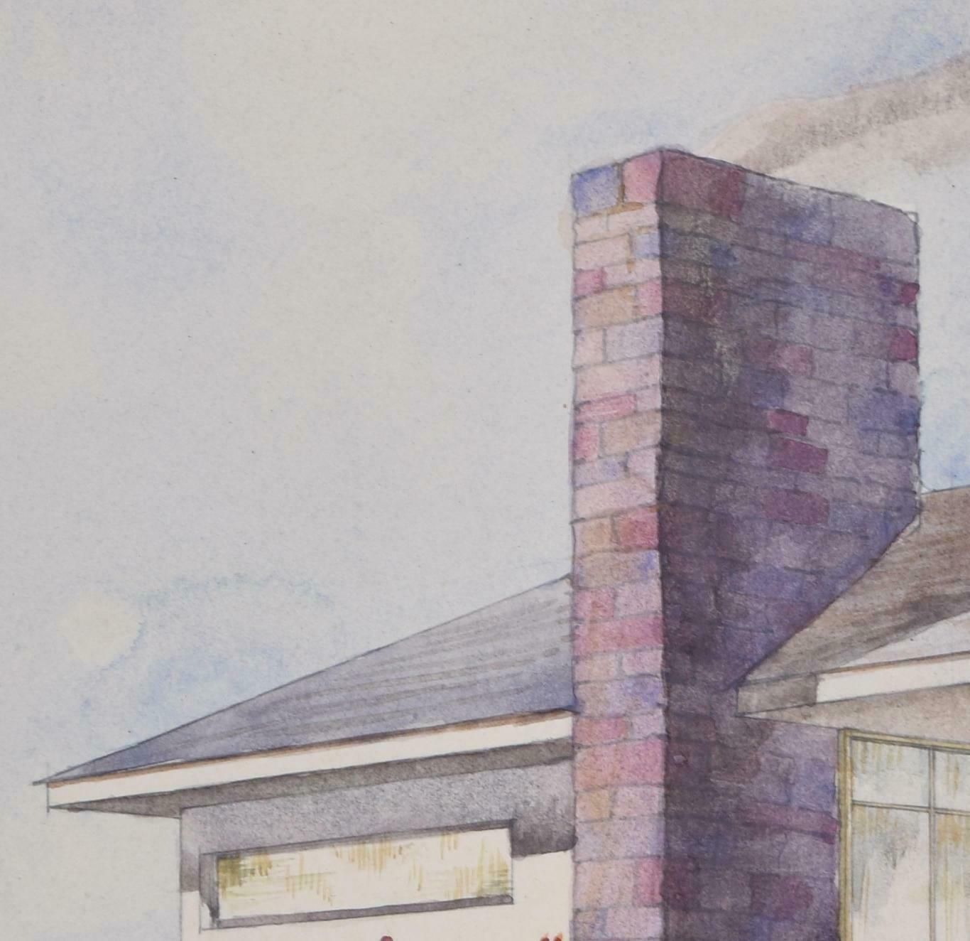 S Clapham Modernist Beach House Architectural Design Watercolour Drawing By S Clapham photo for sale