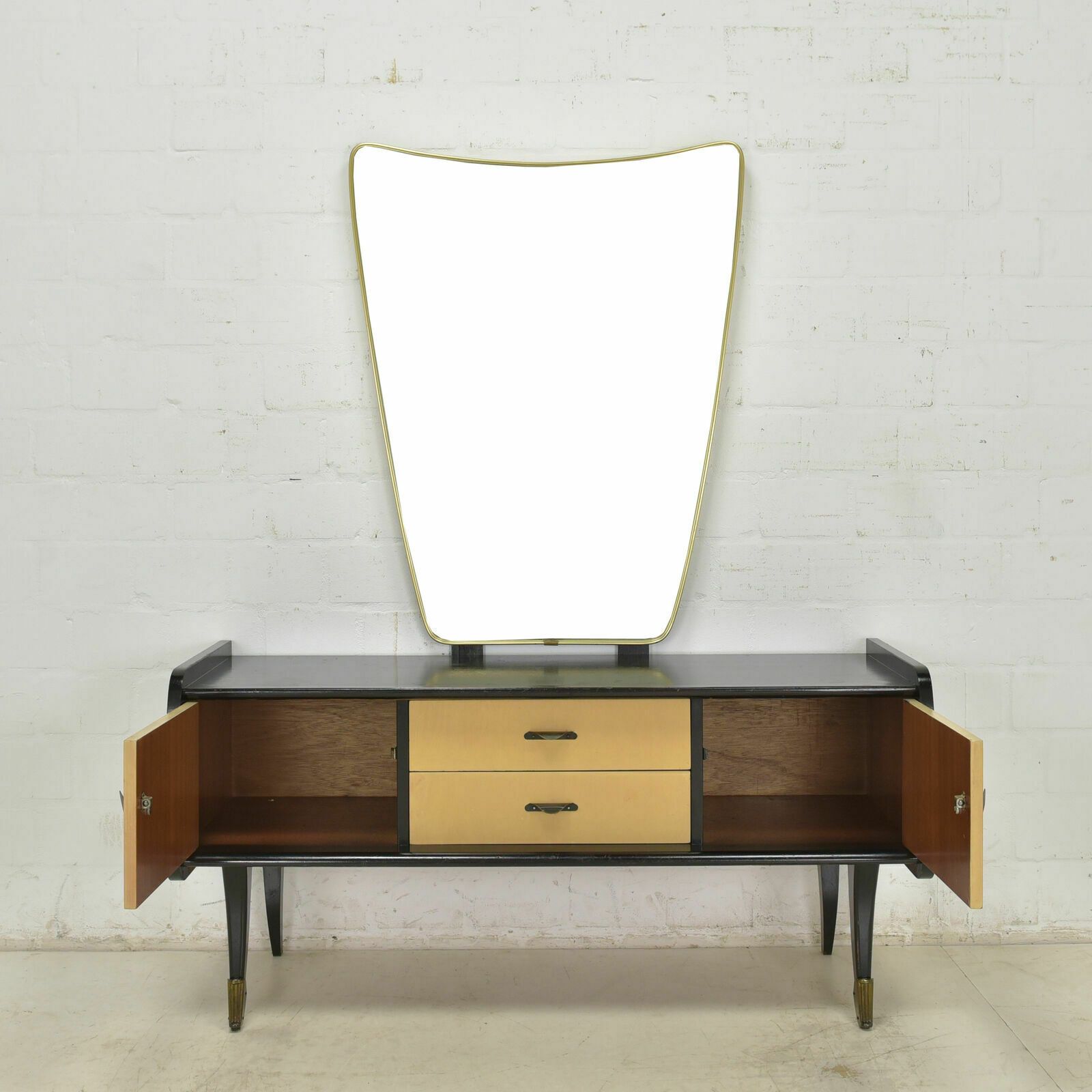 Retro! Rockabilly Bedroom Ensemble Mirror Chest Of Drawers And Bedside Tables Black photo for sale