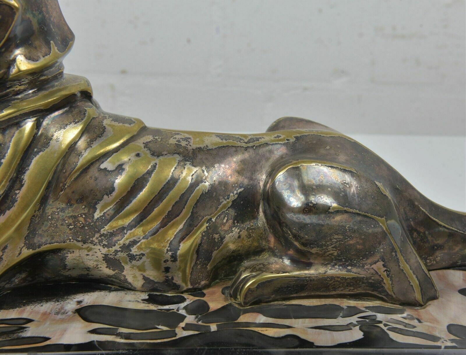 photo furniture Antique! Bronze Sculpture Silver Plated German Shepherd Dog Petrilly Marble Art Deco