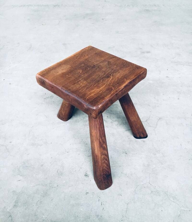 Driepoot Bijzettafel / Kruk Van Eiken, België, Ca. Jaren 1950 photo vintage