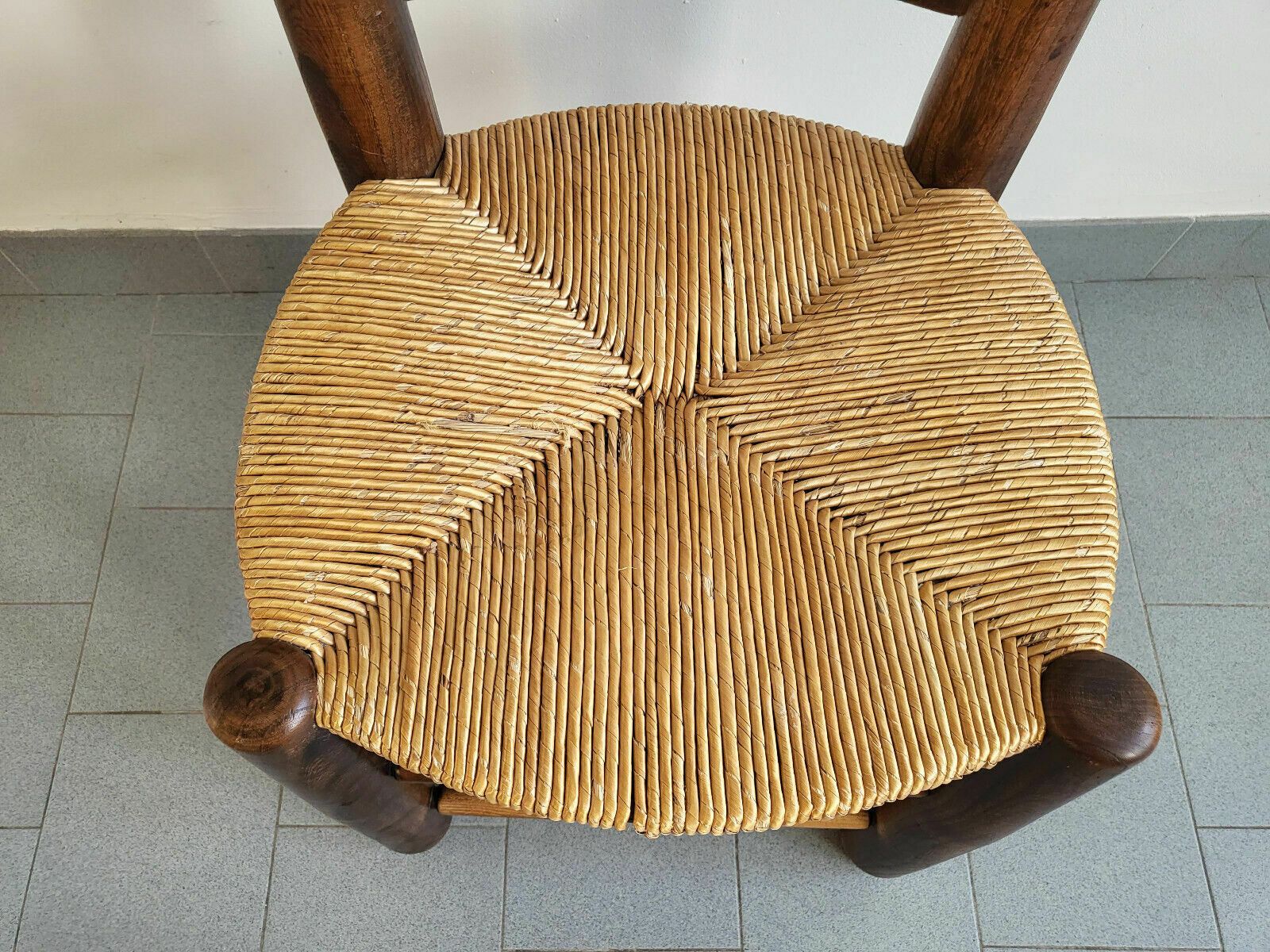 Vintage 1940 Chair By Charles Dudouyt In Oak & Straw 4s0 1940s 1940s photo for sale