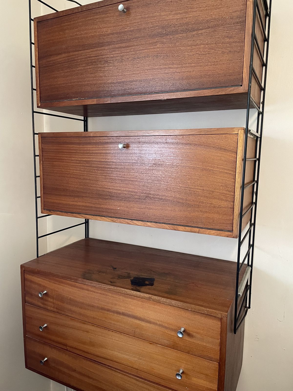 Retro Ladderax, 1960 1970s. 3 Systems And Shelves / Cabinets. Two Are Wall Mounted, One Is Floor Standing. One Stain. photo furniture