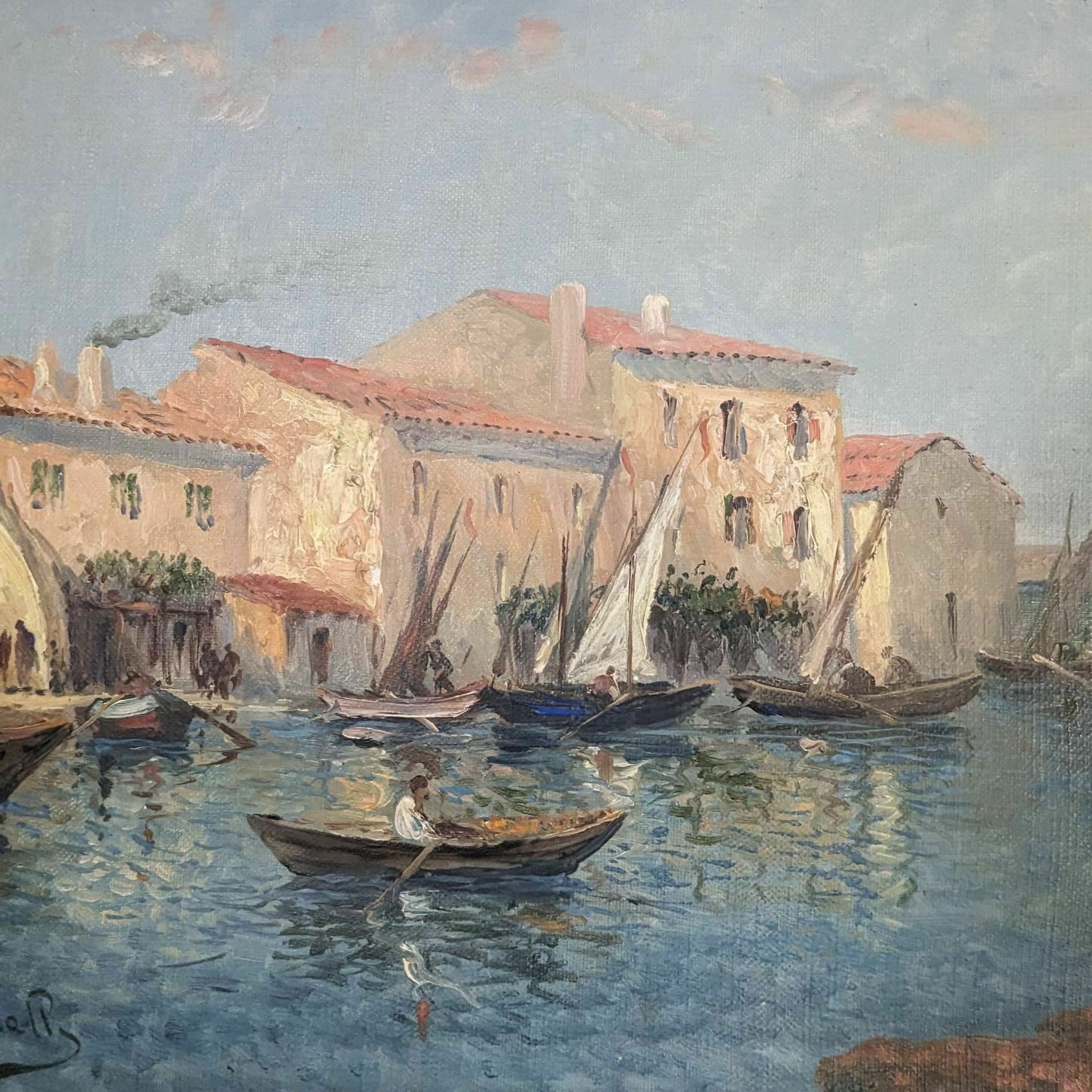 Marine 1900 View Of Martigues Illegible Signature photo furniture