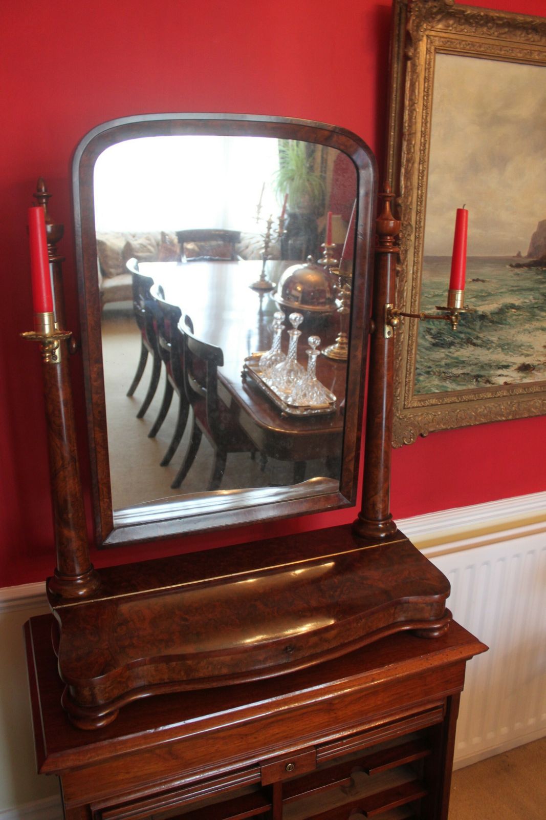 An Outstanding Quality Large Victorian Burr Walnut Toilet Mirror.