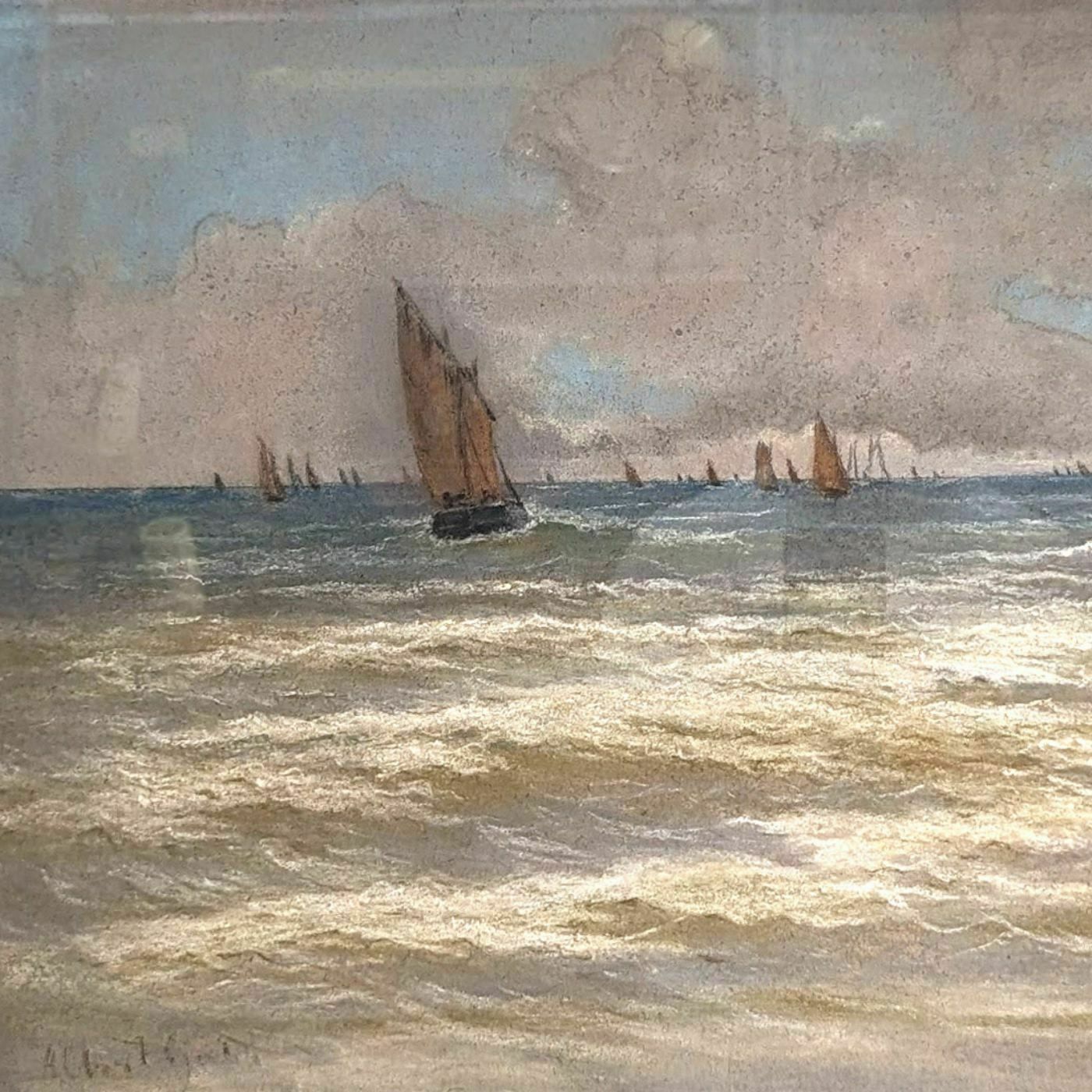 Pastel Drawing Marine Illustrations With Sailboats Late 19th Century photo furniture
