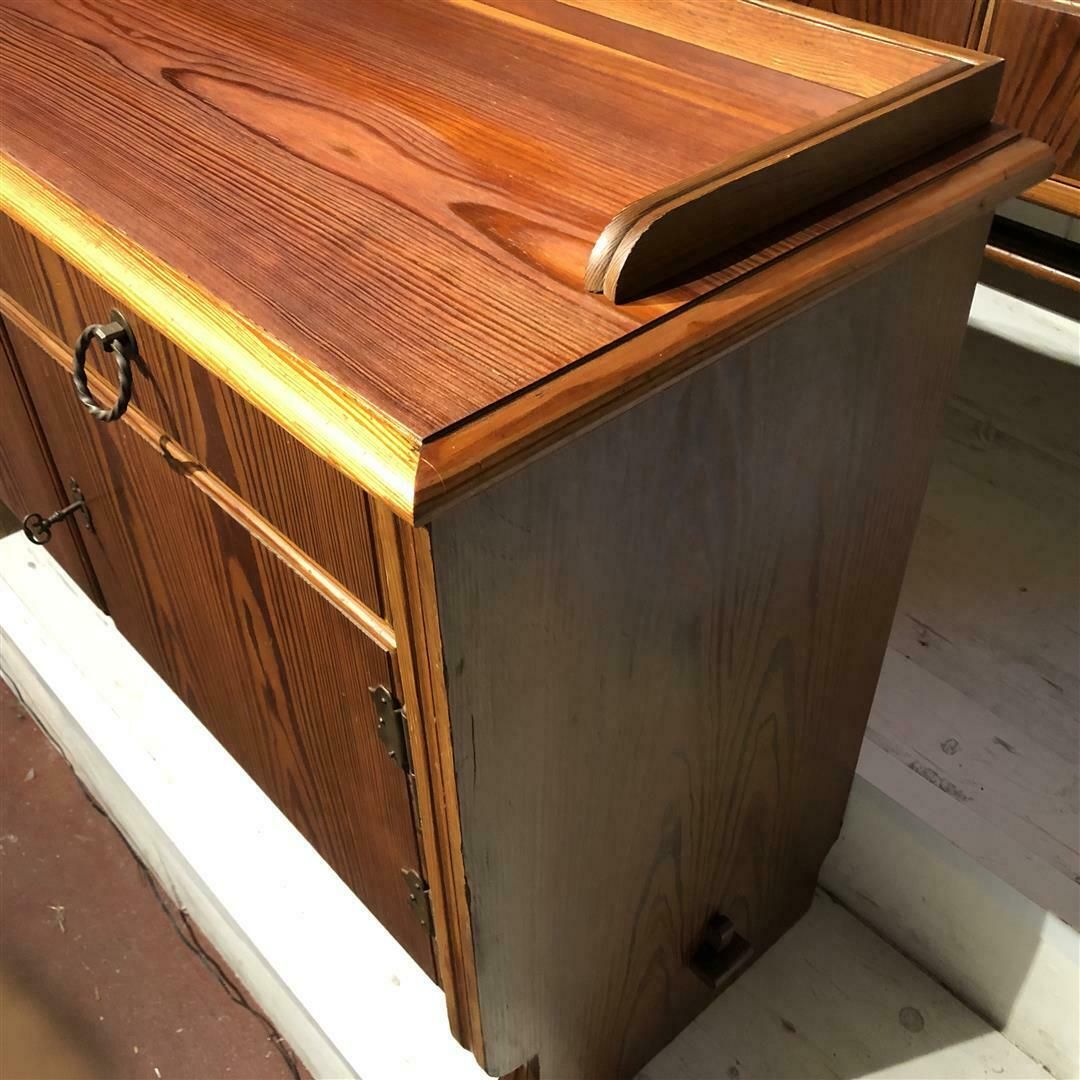 photo for sale Unusual Mid Century Pitch Pine European Sideboard In Folk Style