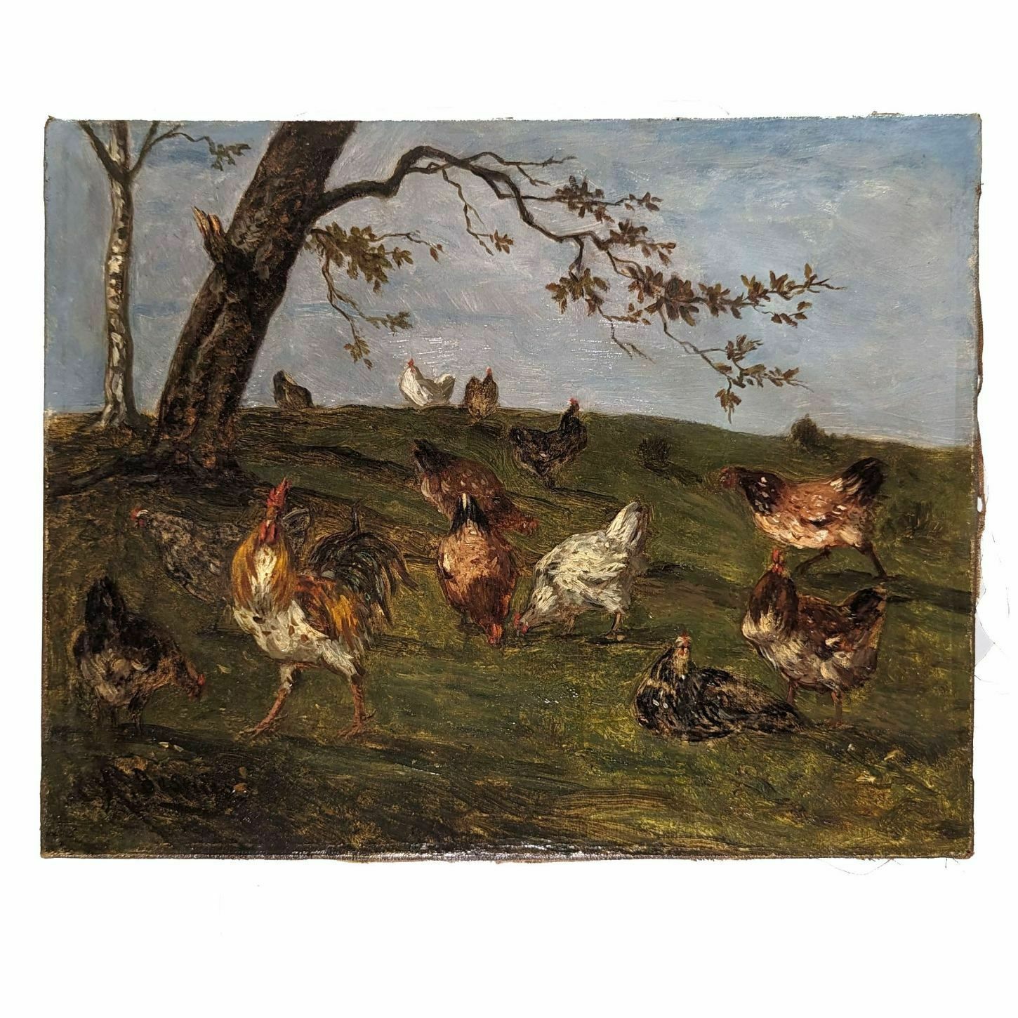 Oil On Canvas The Chicken Farm, 18th Century