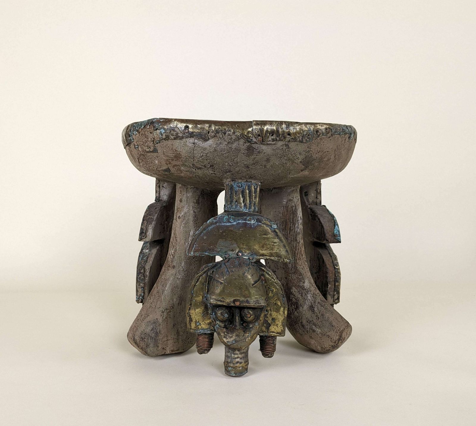 African Tribal Figural Stool From Kota Tribe Of Gabon, Primitive Mask Furniture From Africa