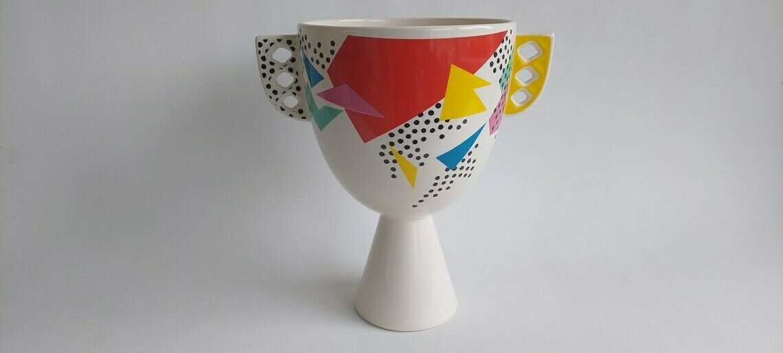 Colorful Memphis Style Ceramic Vase By Bottega Laurentia For Studio Lampo, 1980s photo 678.0