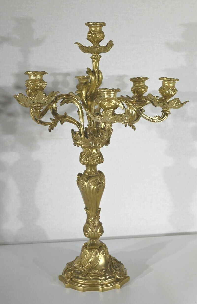 Important Gilt Bronze Candelabra, Louis XV Style – Late 19th Century photo for sale