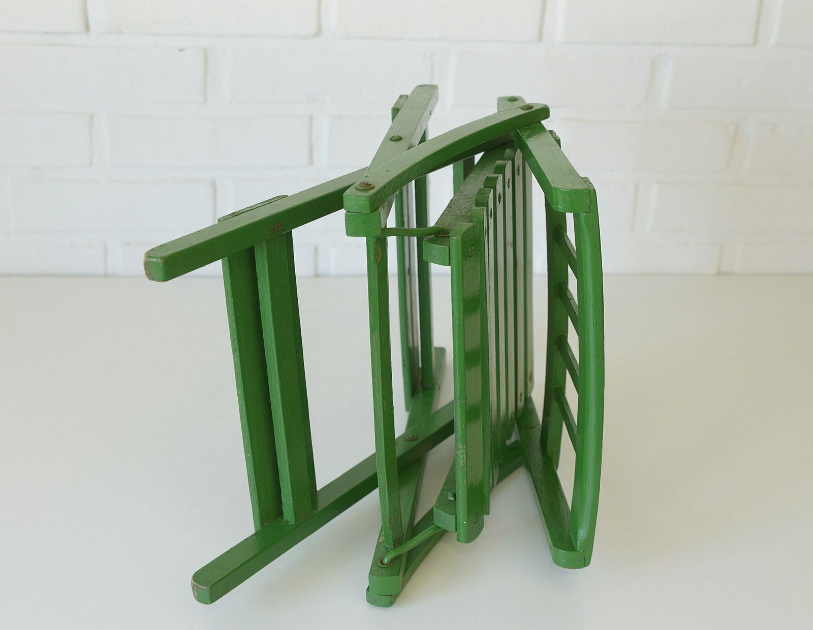 Vintage Wooden Decor / Plant Stand / Rustic Folding Chair / Handmade Furniture / Green Shabby Chic / Small Kids Chair / Yugoslavia 1960's photo 110.0