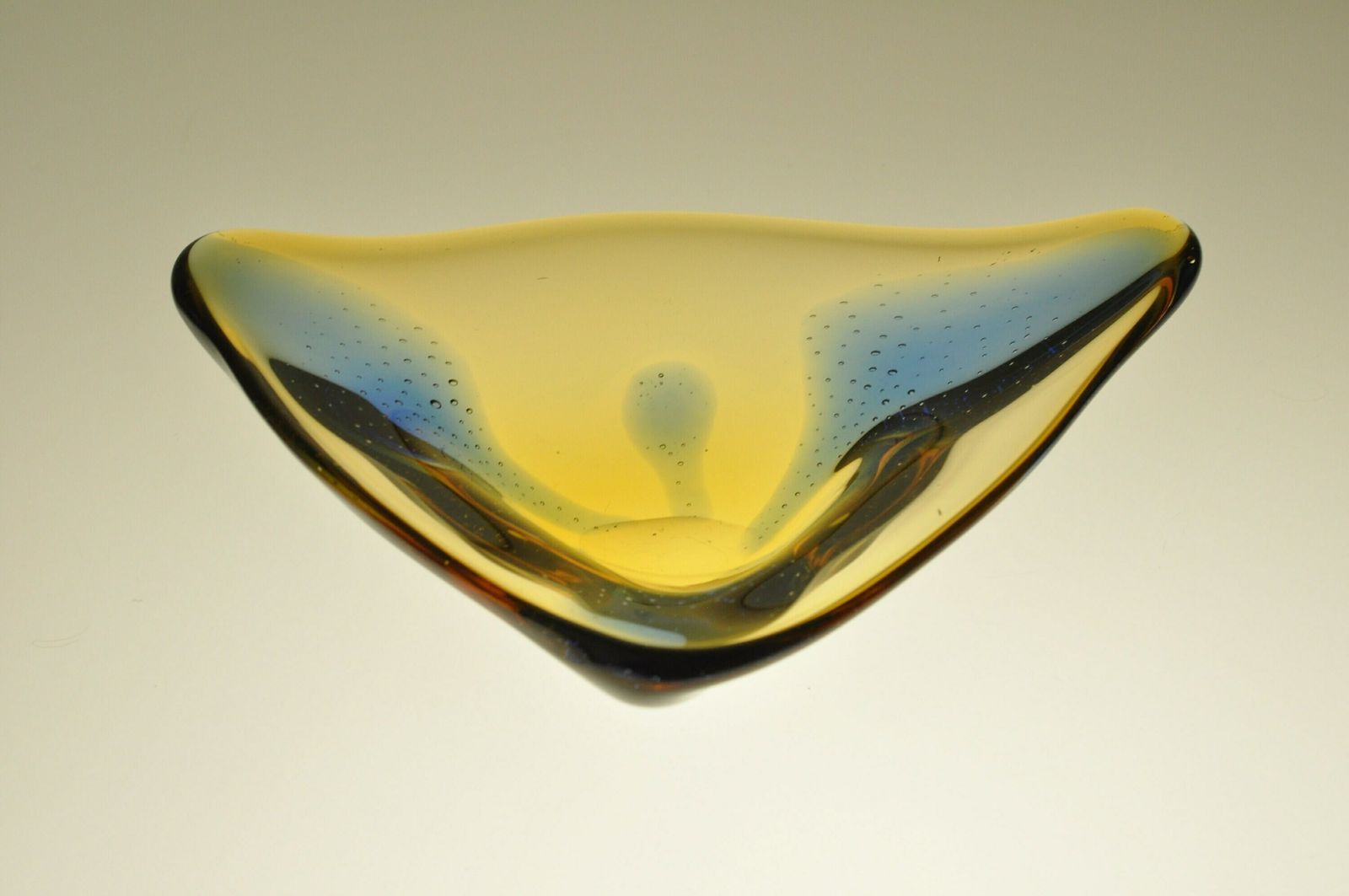 Hana Machovska Mstisov Glazen Schaal, Geel Glas, Gele Schaal, Tsjechisch Glas, Pizzicato, Vintage Glazen Schaal, Antieke Schalen, Art Glass Schaal