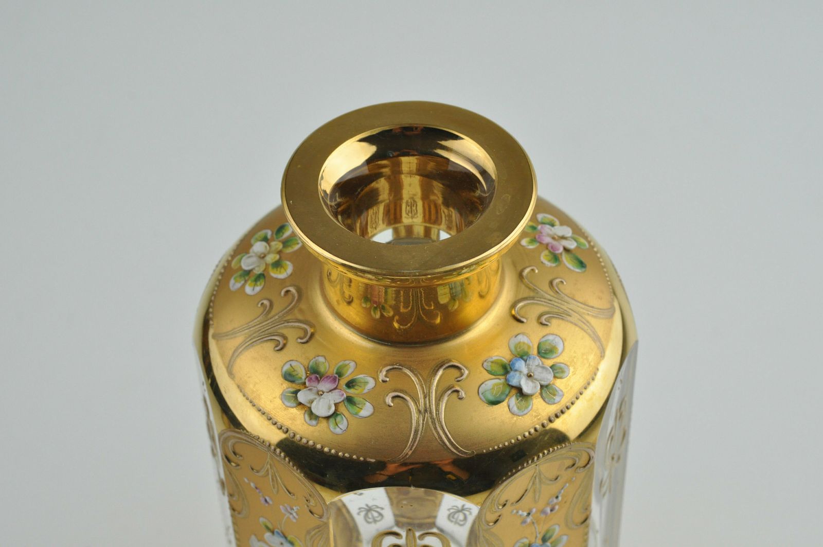 Czech Decanter, Decanter Set, Hand Painted Decanter, Gold Enameled Decanter Set, Glass Decanter Set, Glass Decanter, Antique Decanter Set photo vintage