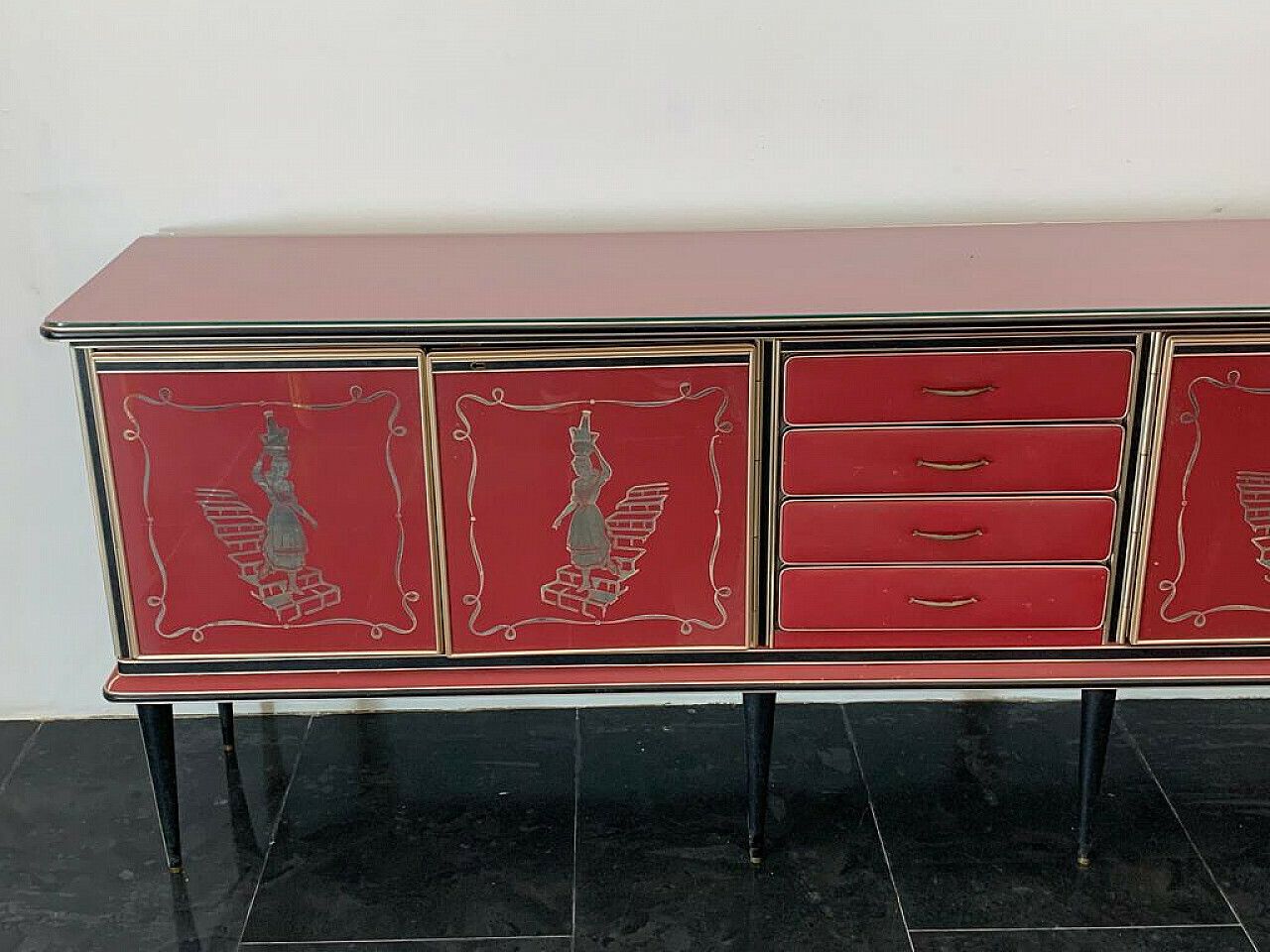 Leatherette, Metal And Glass Sideboard By Umberto Mascagni, 1950s photo for sale