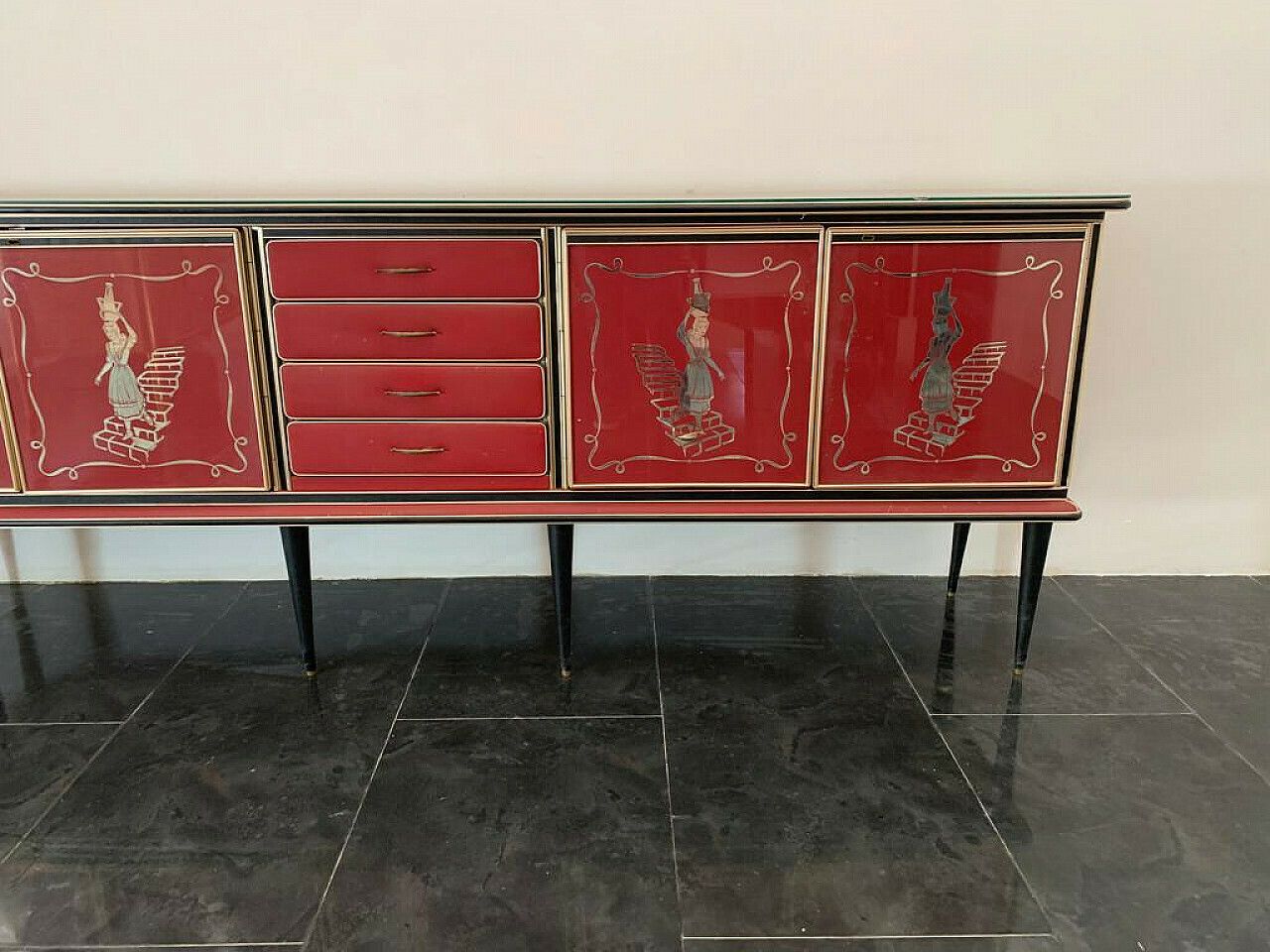 Leatherette, Metal And Glass Sideboard By Umberto Mascagni, 1950s photo Furniture