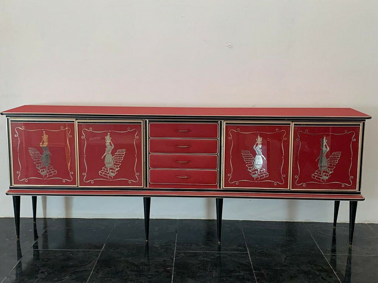 Leatherette, Metal And Glass Sideboard By Umberto Mascagni, 1950s photo 3784.56