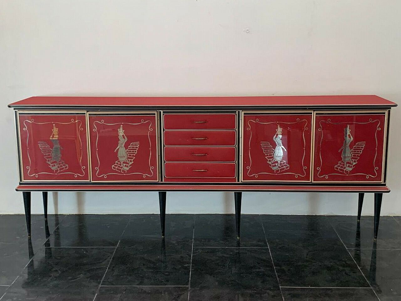 Leatherette, Metal And Glass Sideboard By Umberto Mascagni, 1950s photo vinterior