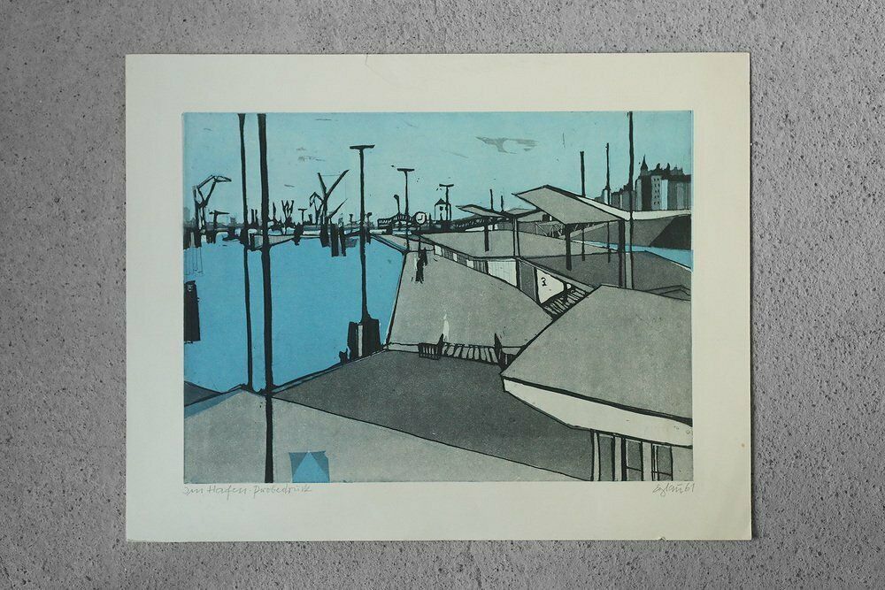 Otto Eglau, In Port, Etching, 1961