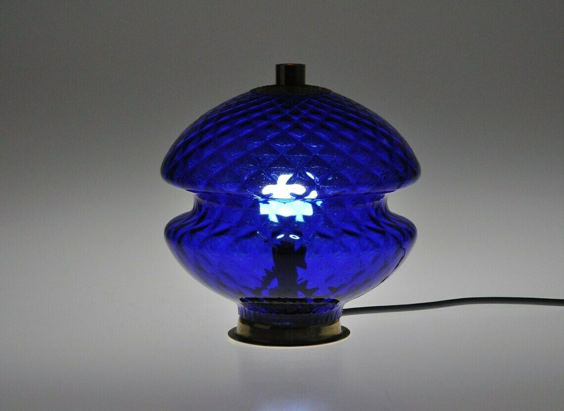 Vintage Mood Lamp, Mid Century Lamp, Desk Lamp, Table Lamp, Bedside Lamp, Mid Century Glass Lamp, Vintage Light, Vintage Lighting, Blue Lamp photo furniture