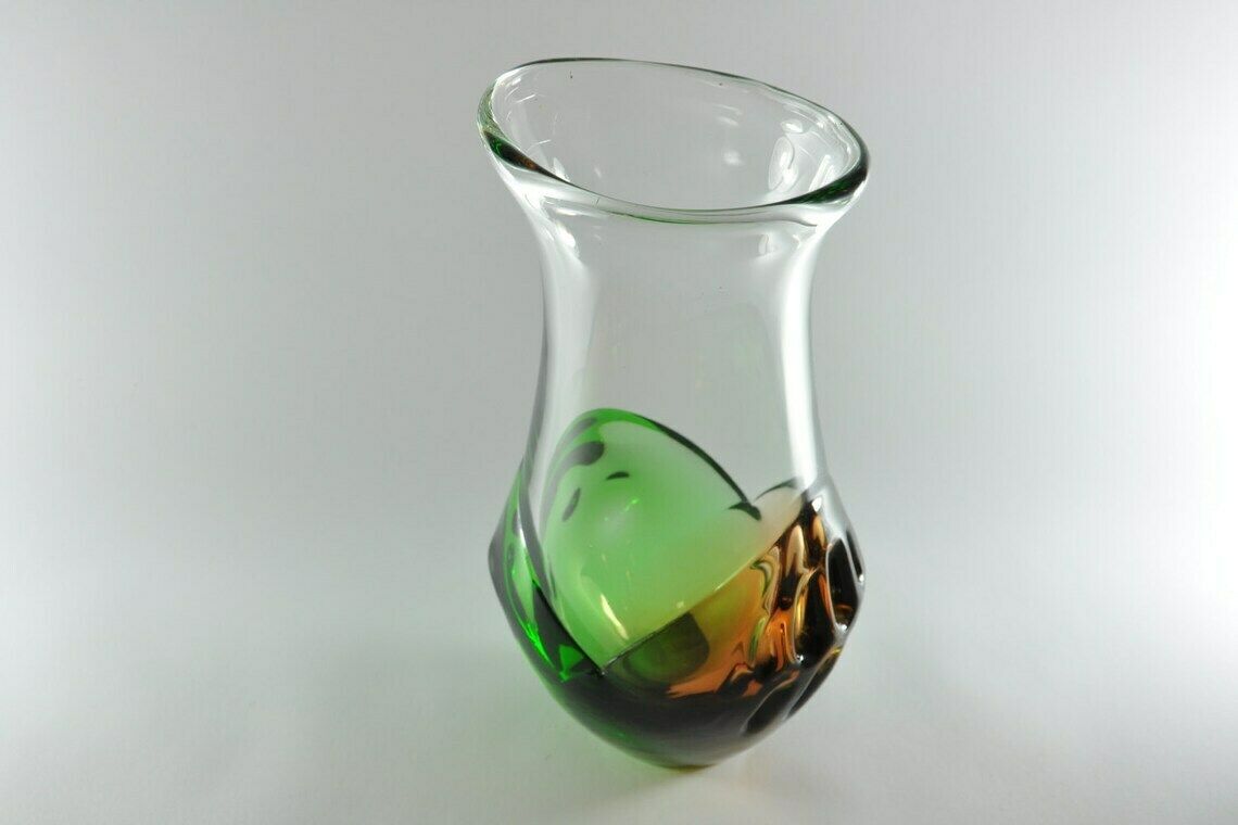 photo for sale Ladislav Palecek Skrdlovice Glass Vase, Mid Century Vase, Flower Vase, Art Glass Vase, Bohemian Vase, Czech Vase, Antique Vase, Handmade
