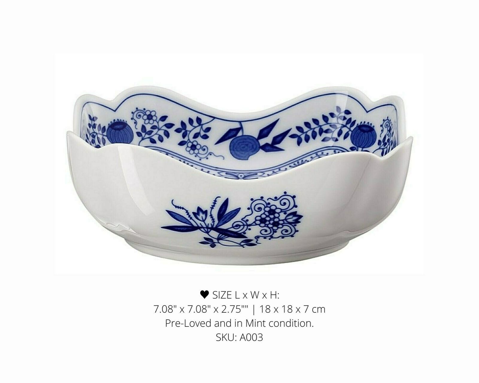 Blue Onion Schalenset | Porseleinen Serveerschalen | 2-delig met vierkante gekartelde rand | Hutschenreuther (Rosenthal) photo for sale