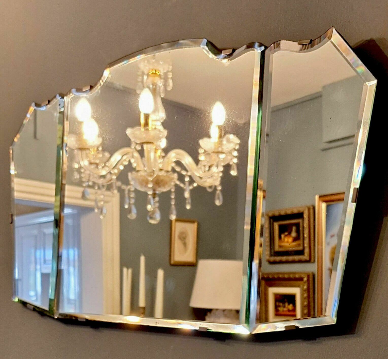 Art Deco Bevelled Edge, Stunning Shape And Detail Frameless Wall Mirror