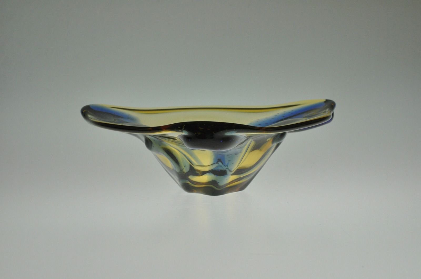 Hana Machovska Mstisov Glazen Schaal, Kunstglas, Tsjechisch Glas, Vintage Glazen Schaal, Geel Glas, Gele Schaal, Pizzicato, Antieke Schalen photo buy