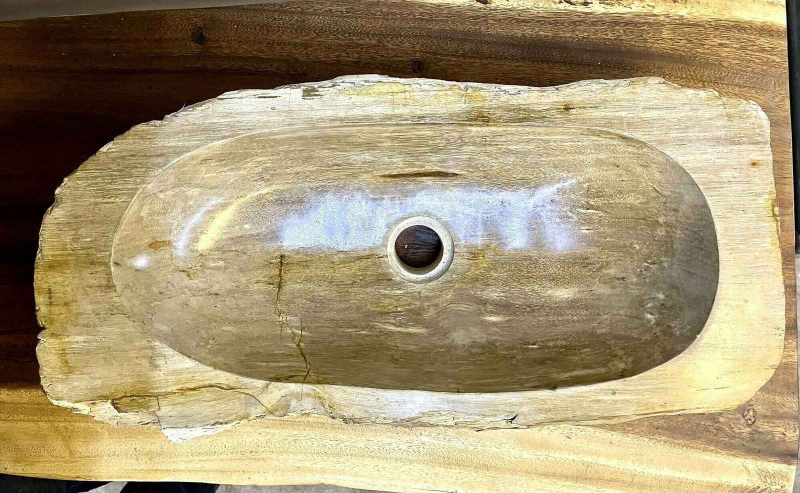 Petrified Wood Sink Grey/ Beige Tones, Polished   Top Quality, Idn 2023 photo for sale