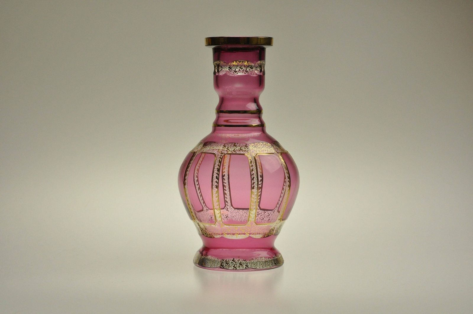24k Gold Cabochon Glass Vase, Glass Vase, Czech Glass, Art Glass, Vintage Glass, Hand Made, Enamel Vase, Pink Vase, Czech Glass Vase