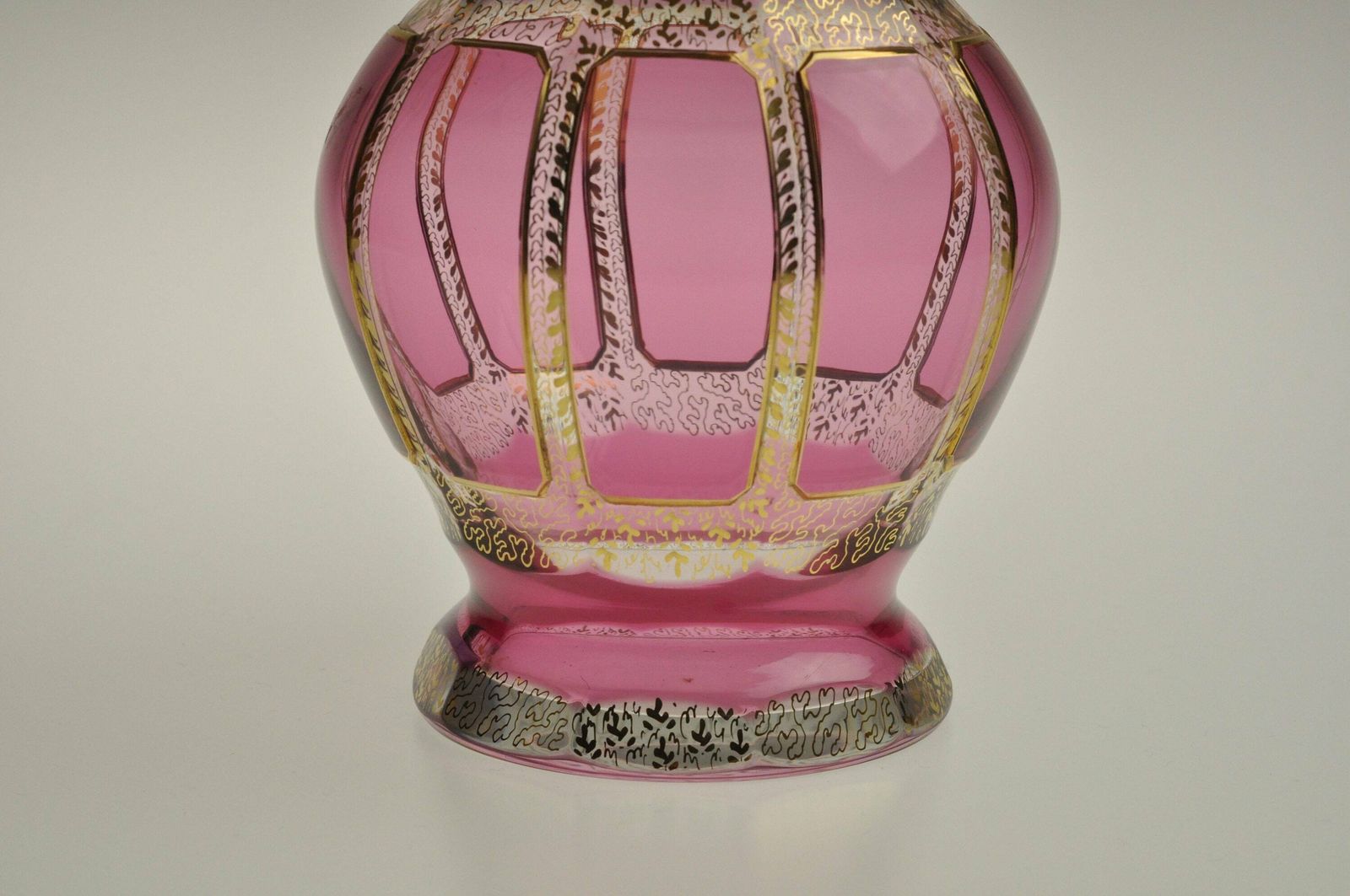 24k Gold Cabochon Glass Vase, Glass Vase, Czech Glass, Art Glass, Vintage Glass, Hand Made, Enamel Vase, Pink Vase, Czech Glass Vase photo furniture