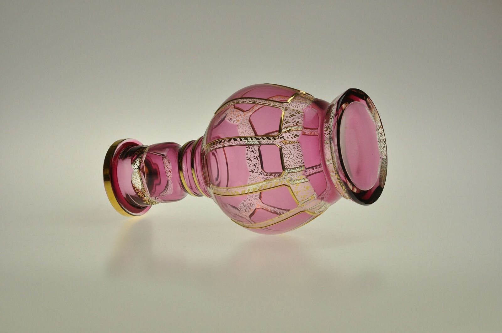 24k Gold Cabochon Glass Vase, Glass Vase, Czech Glass, Art Glass, Vintage Glass, Hand Made, Enamel Vase, Pink Vase, Czech Glass Vase photo buy