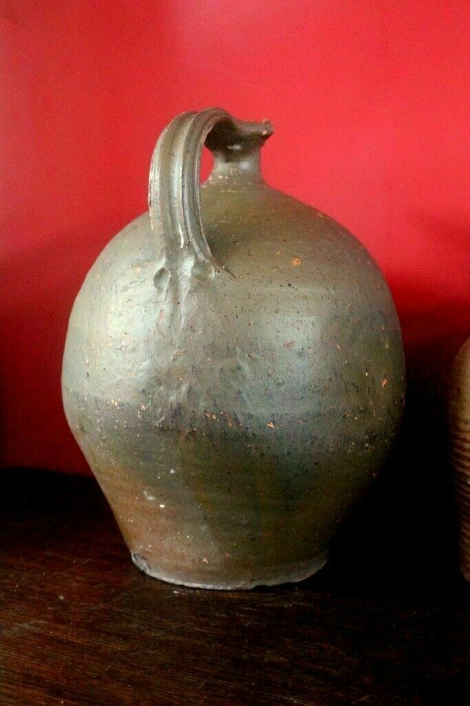 Large Antique French Handcrafted Terracotta Limousin Oil Water Jug photo 124.0