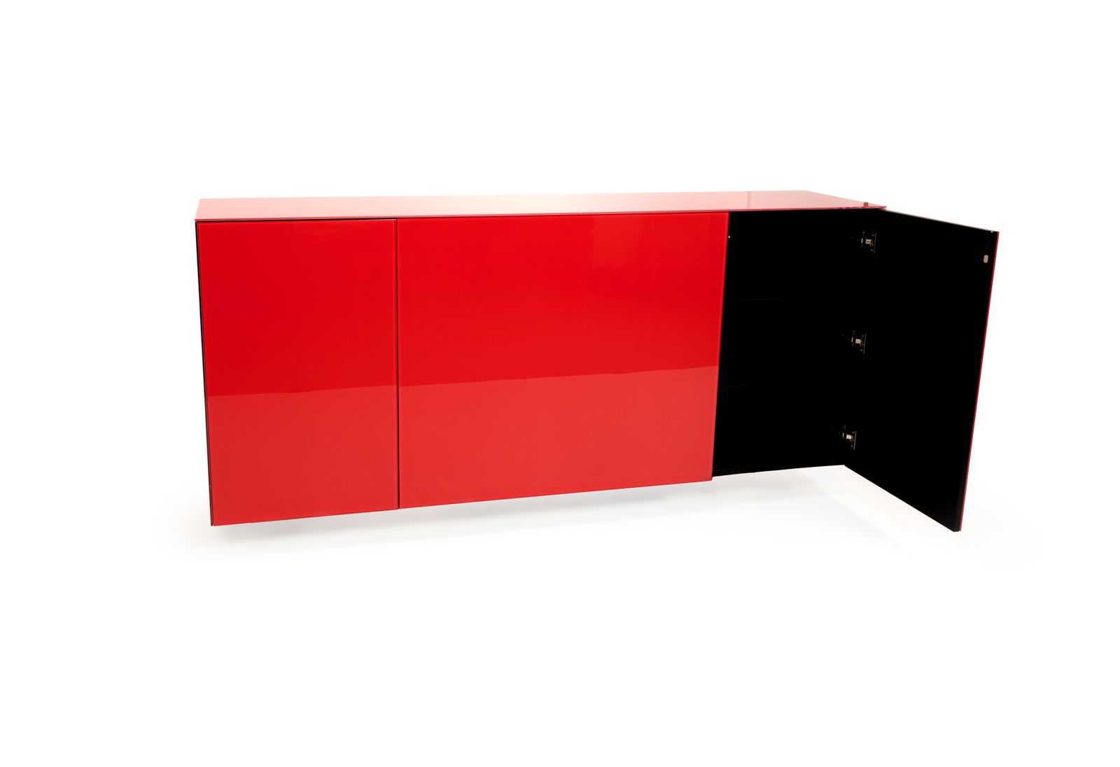 Stunning Roche Bobois Linear Red Glass Sideboard, France Circa 2000’s photo for sale
