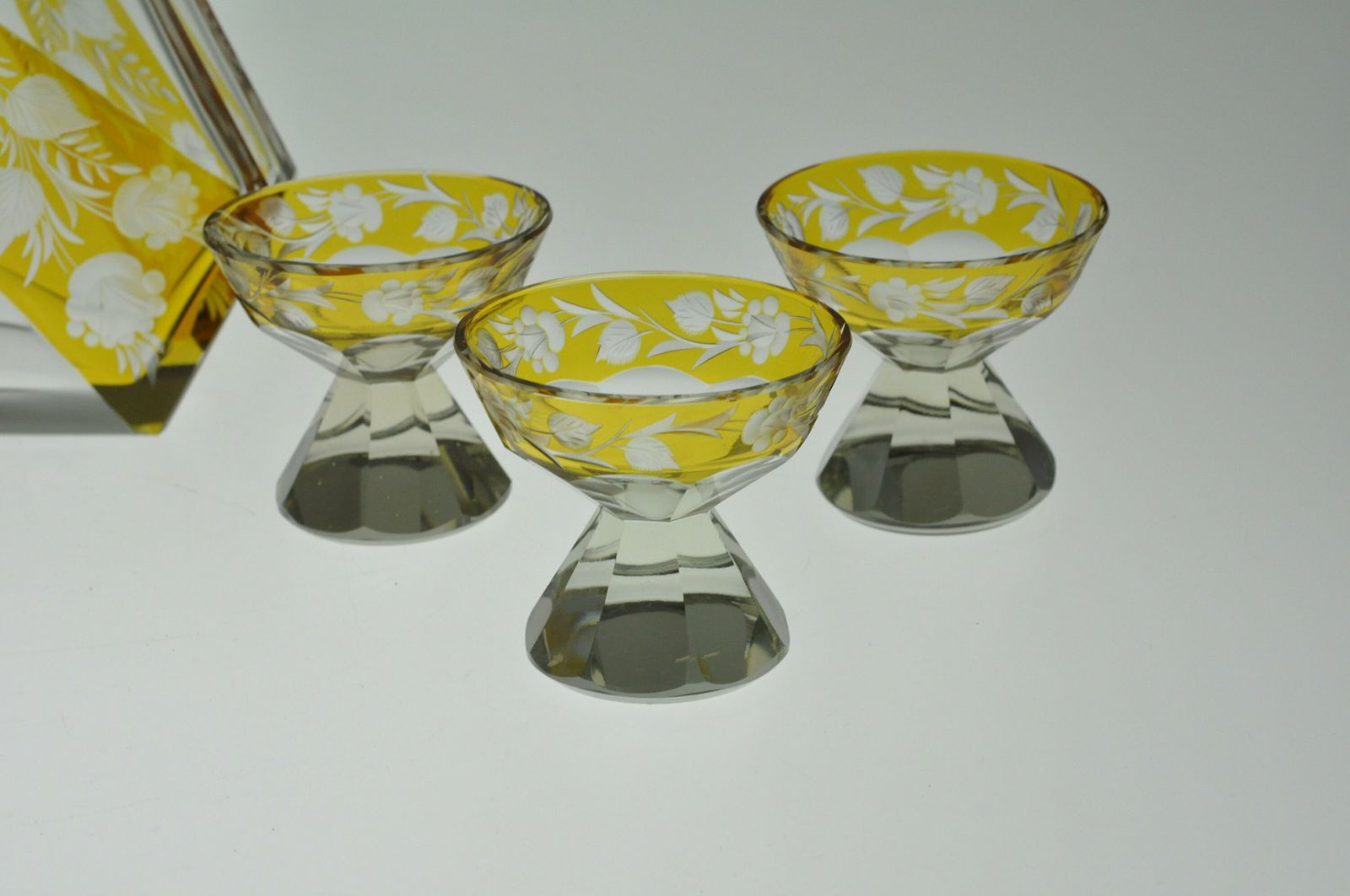 Tsjechische Karaf, Karl Palda, Amber Geslepen Glas, Art Deco Karafset, Boheems Glas, Kristallen Karaf photo for sale