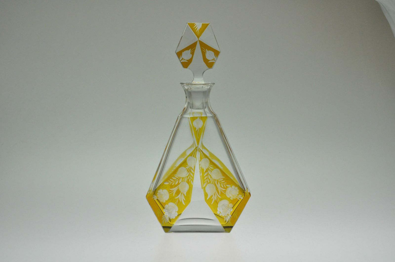 Czech Decanter, Karl Palda, Amber Cut To Clear, Art Deco Decanter Set, Decanter Set, Bohemian Glass Decanter Set, Crystal Decanter photo buy