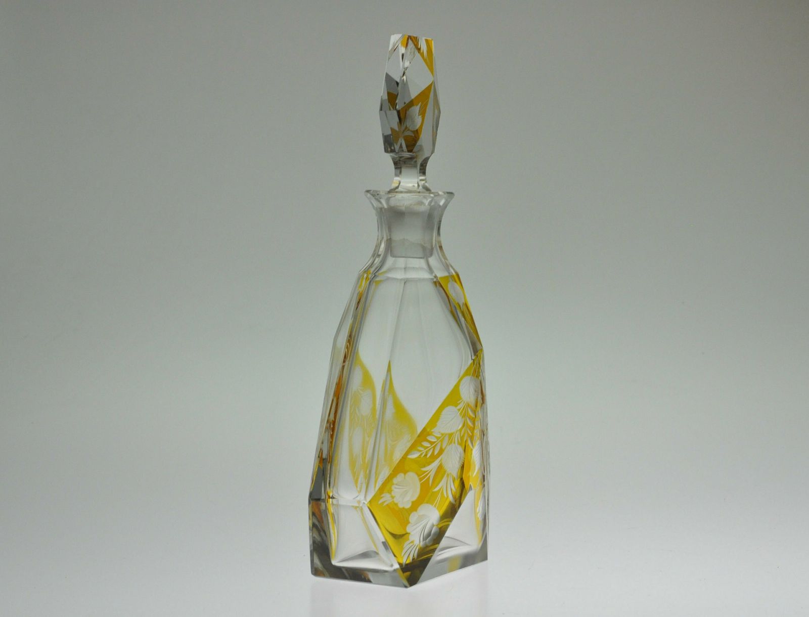 Czech Decanter, Karl Palda, Amber Cut To Clear, Art Deco Decanter Set, Decanter Set, Bohemian Glass Decanter Set, Crystal Decanter photo vintage