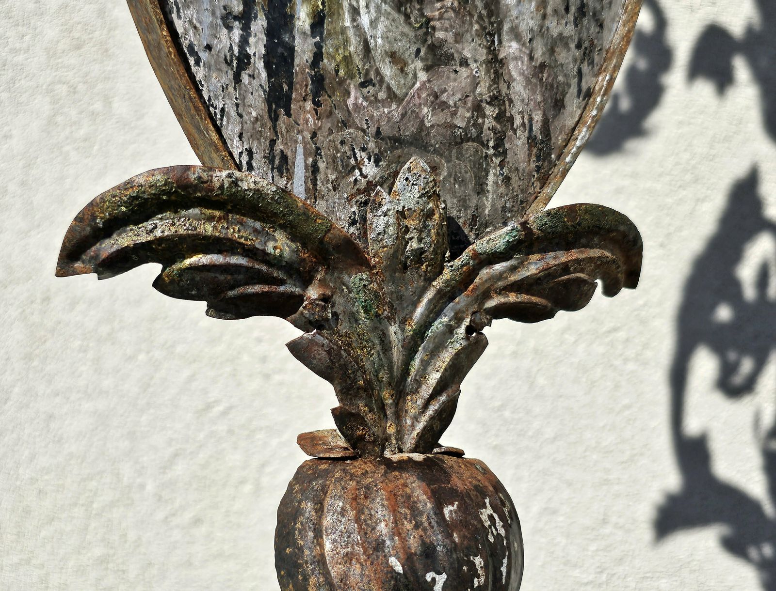 Antique Baroque Wrought Iron 3 Arm Candelabra With Fresco Of Saint Joseph Made In Austria In Early 18th Century photo 8950.0