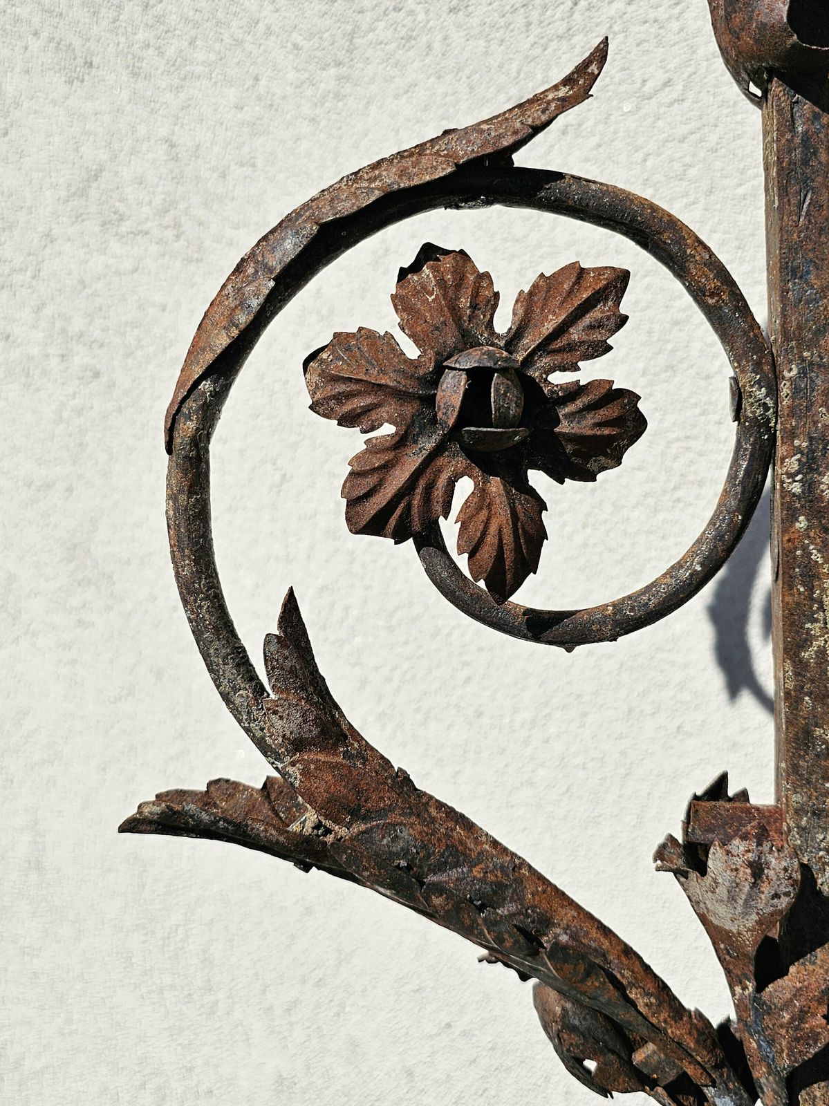 Antique Baroque Wrought Iron 3 Arm Candelabra With Fresco Of Saint Joseph Made In Austria In Early 18th Century photo vinterior