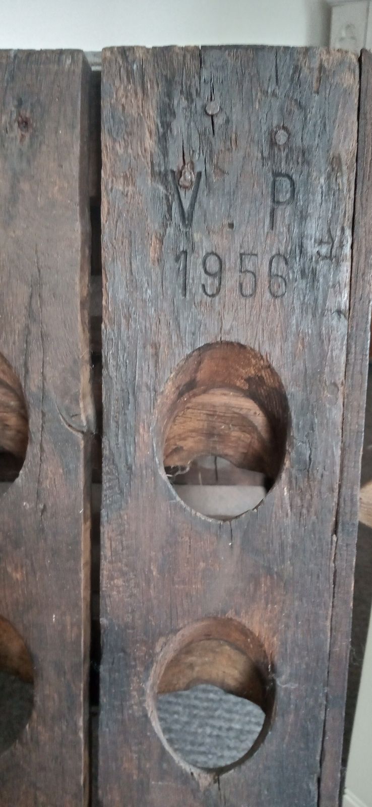 A 1956 French Vintage Oak Champagne Rack (Also Holds Wine) photo furniture