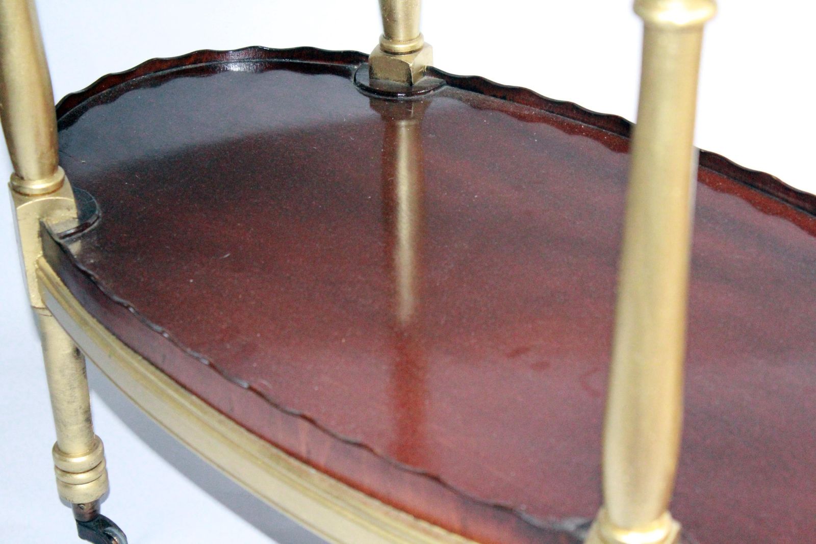 Reproduction Oval Mahogany & Inlaid Reception Drinks Trolley On Castors. photo buy