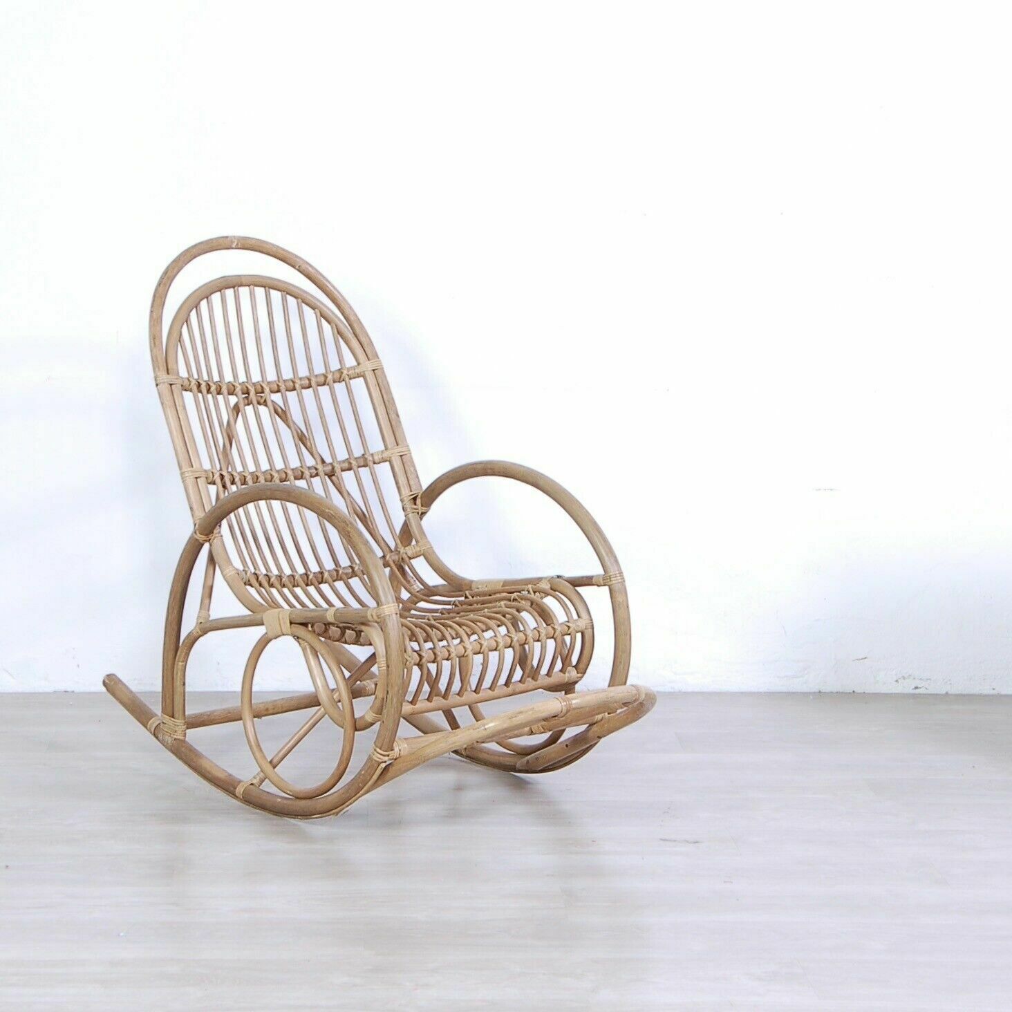 Vintage Bamboo Rocking Chair Sitting Reading Fireplace Mountain Countryside 70s