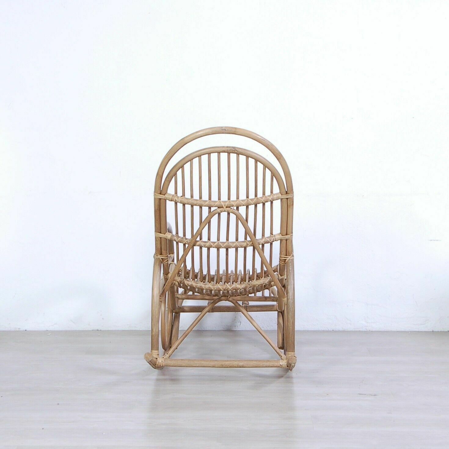 Vintage Bamboo Rocking Chair Sitting Reading Fireplace Mountain Countryside 70s photo for sale