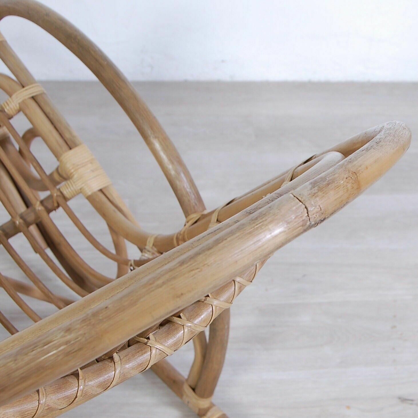 photo for sale Vintage Bamboo Rocking Chair Sitting Reading Fireplace Mountain Countryside 70s
